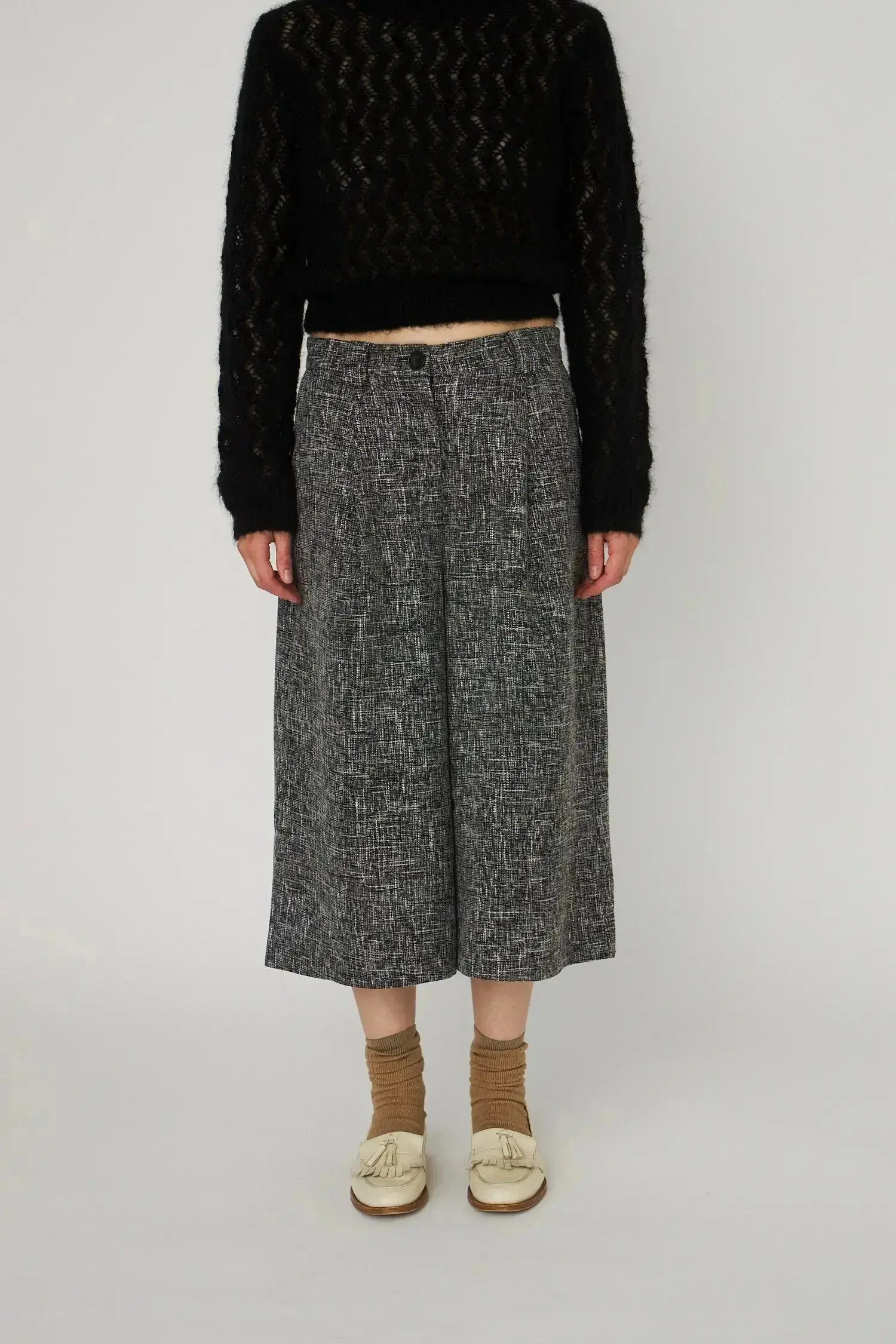 Salt and Pepper Cropped Low-Waist Pants - Flintstone - Image 4