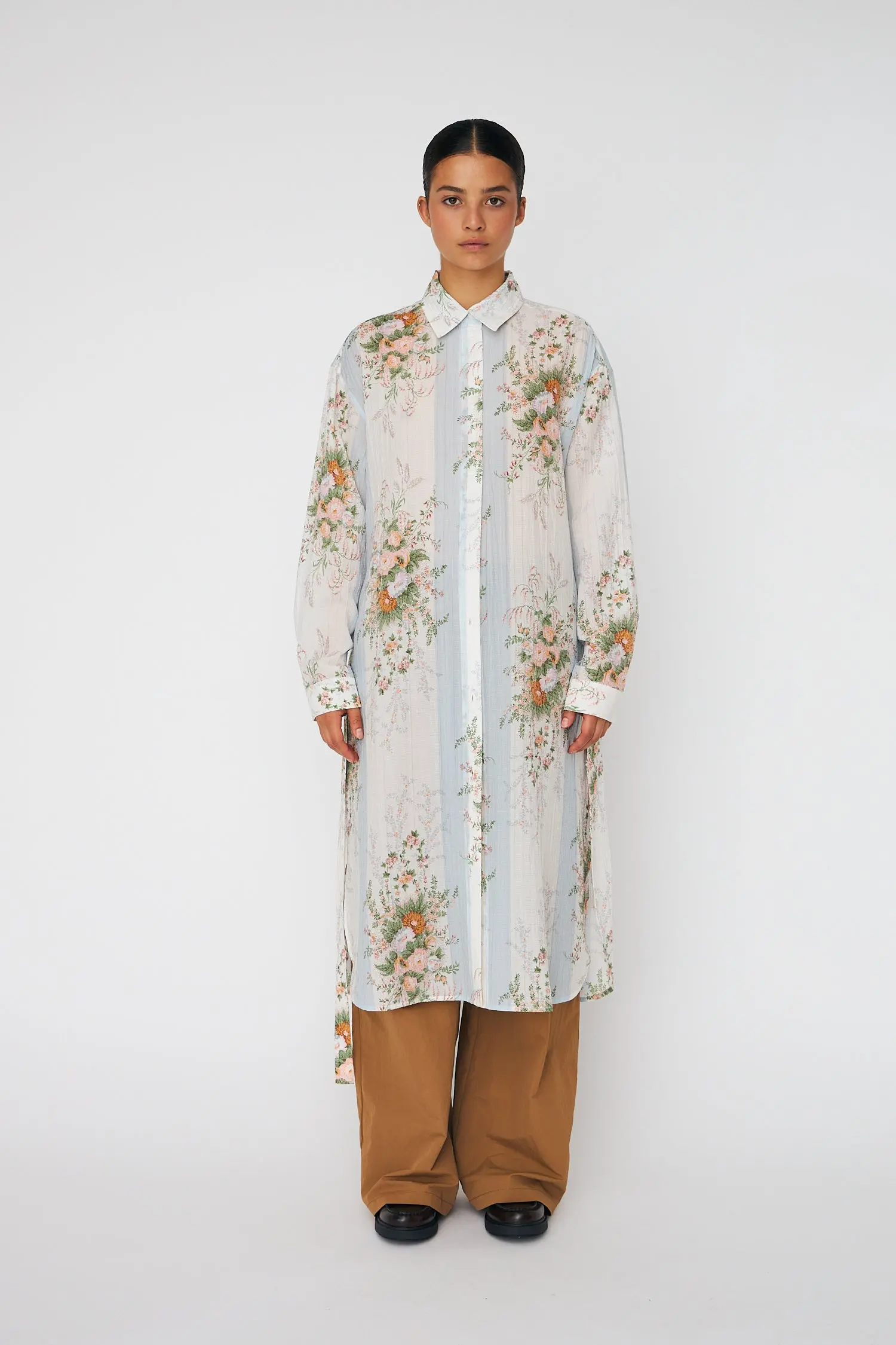 Shirt Dress - Creme Multicolour Flowers