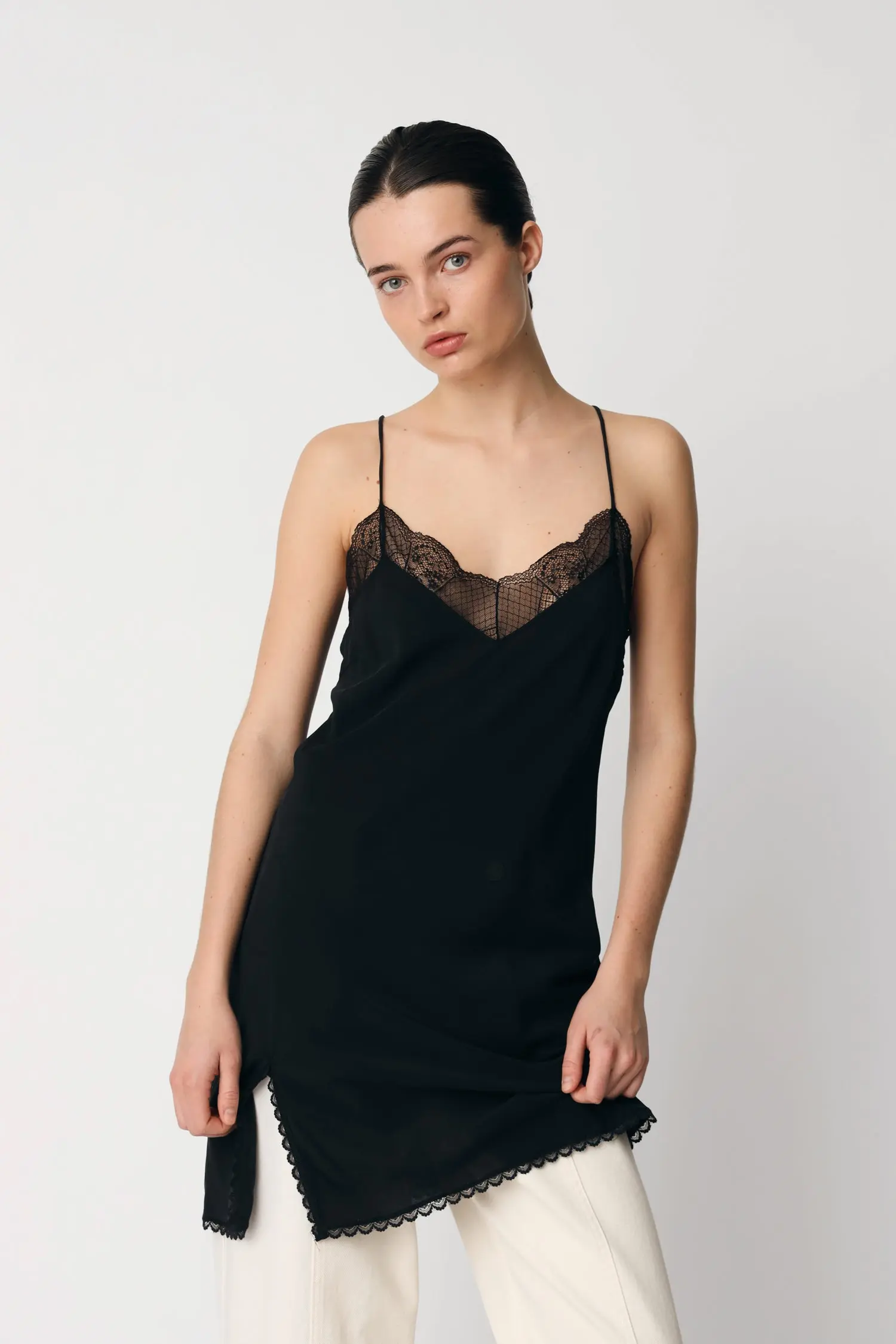 Silk slip dress - Black - Image 5