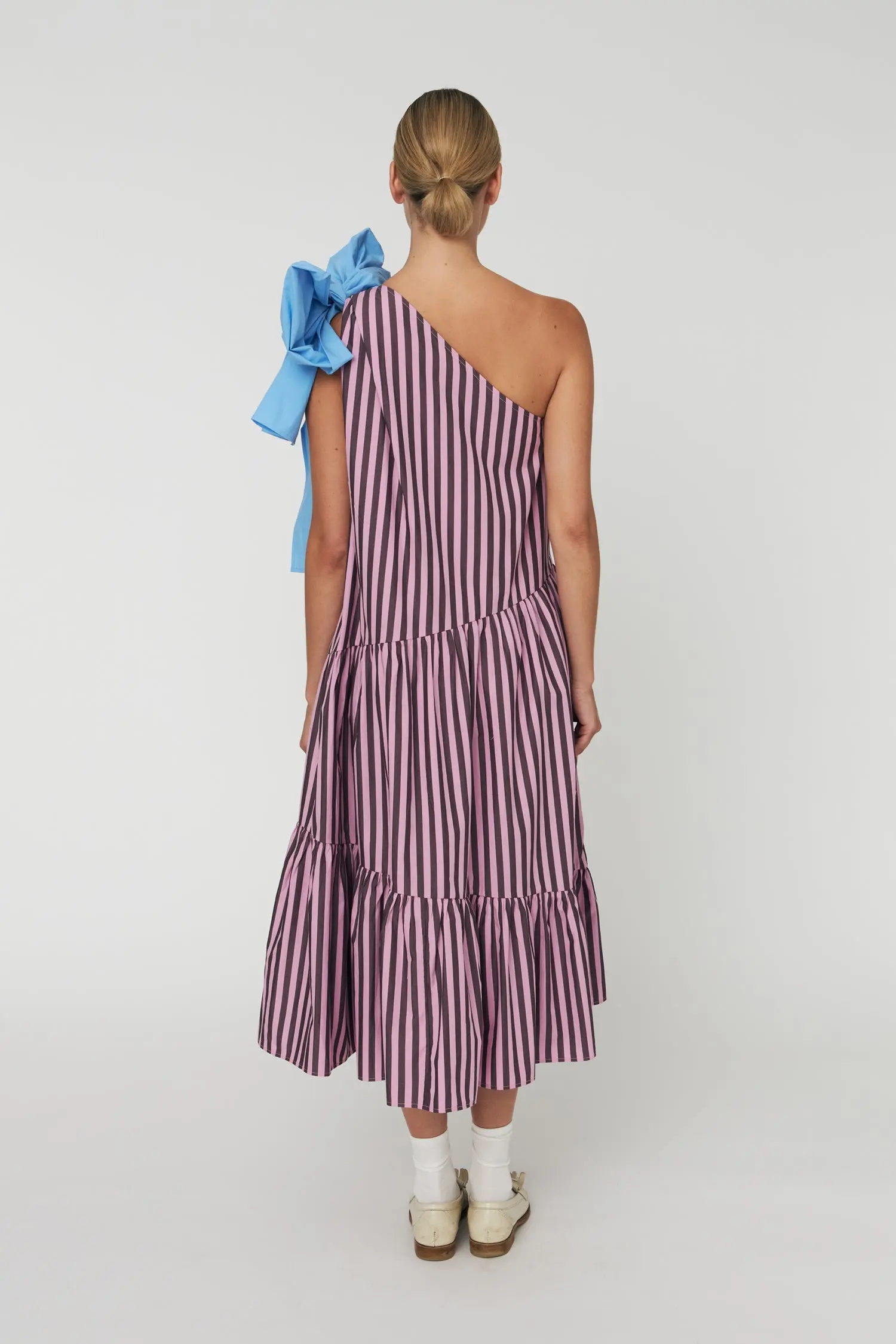 Striped Bow Midi Dress - Purple - Image 2