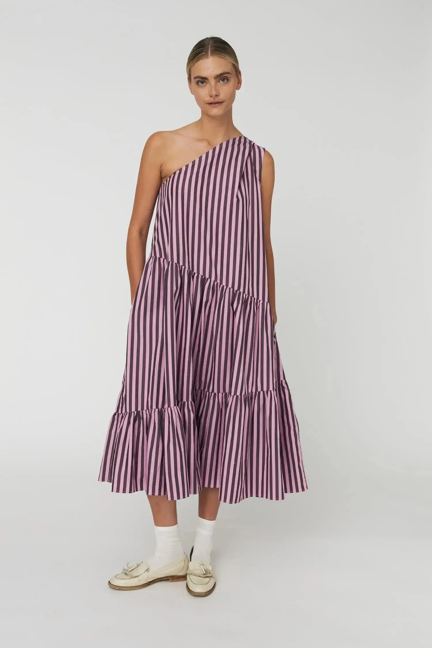 Striped Bow Midi Dress - Purple - Image 4
