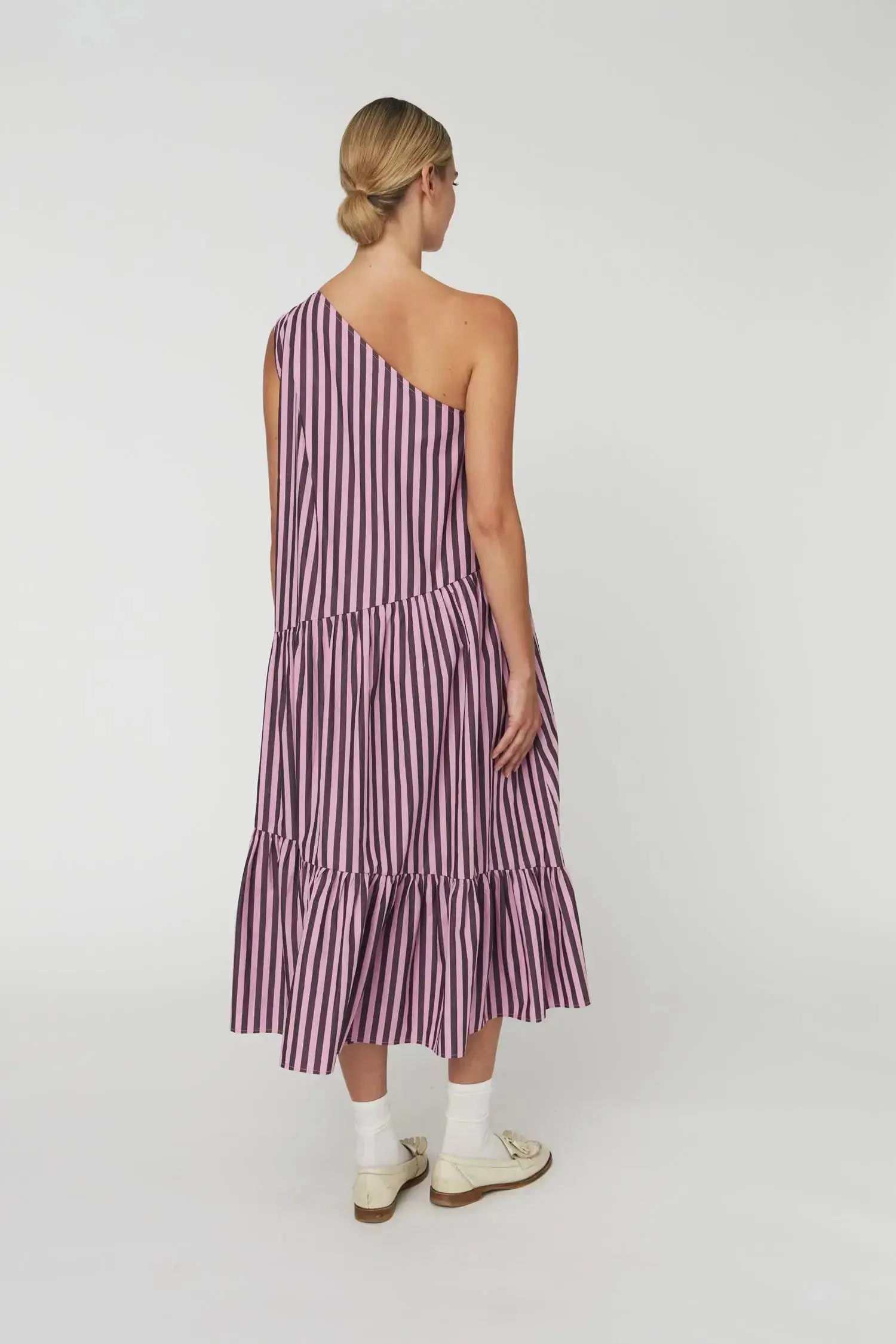 Striped Bow Midi Dress - Purple - Image 5