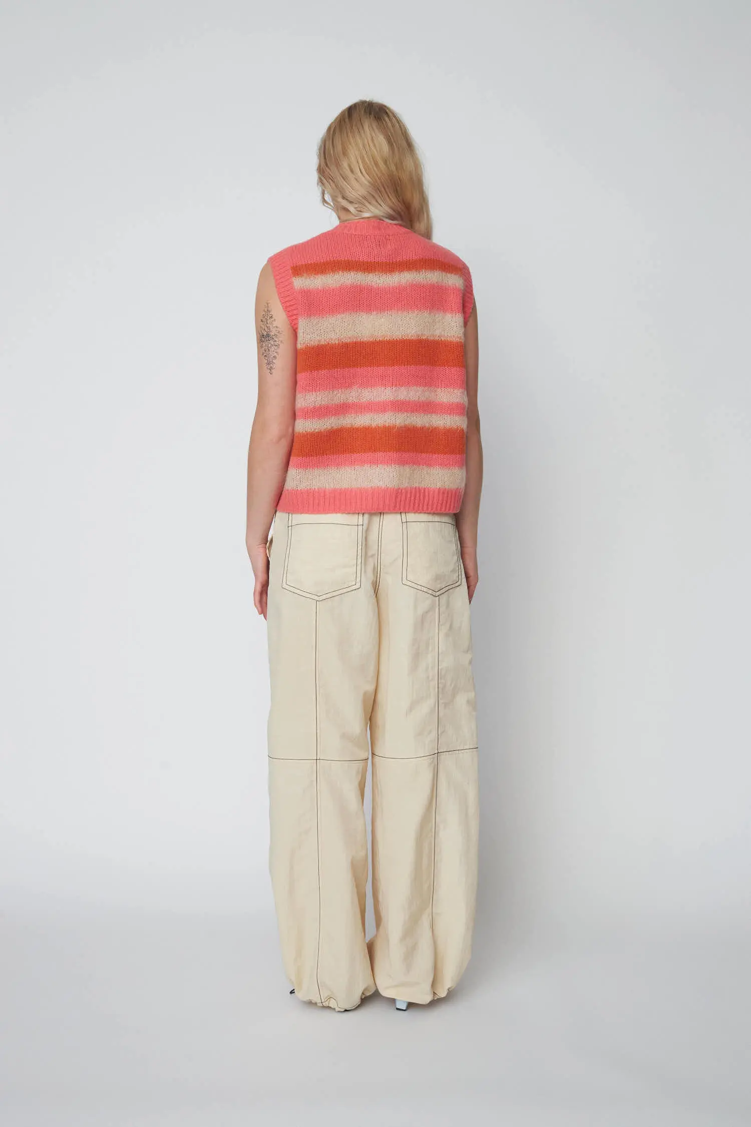 Striped Mohair Cardigan-Vest - Sunshine Orange - Image 3