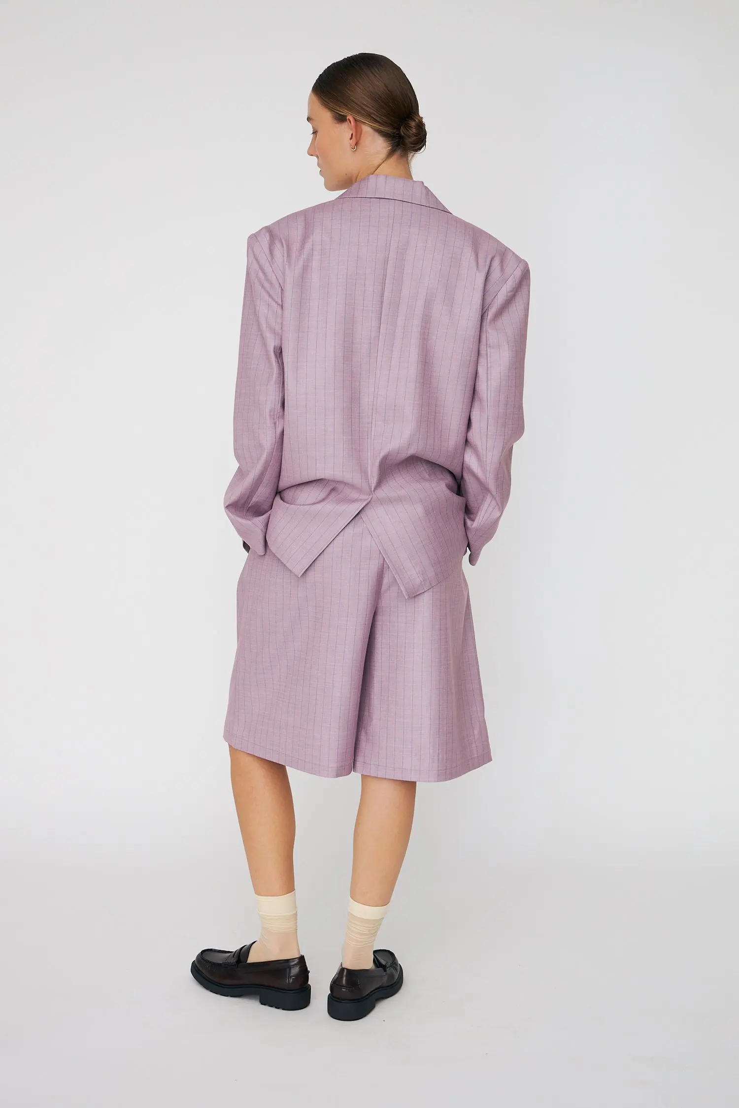 Striped Oversized Blazer - Light Purple - Image 3