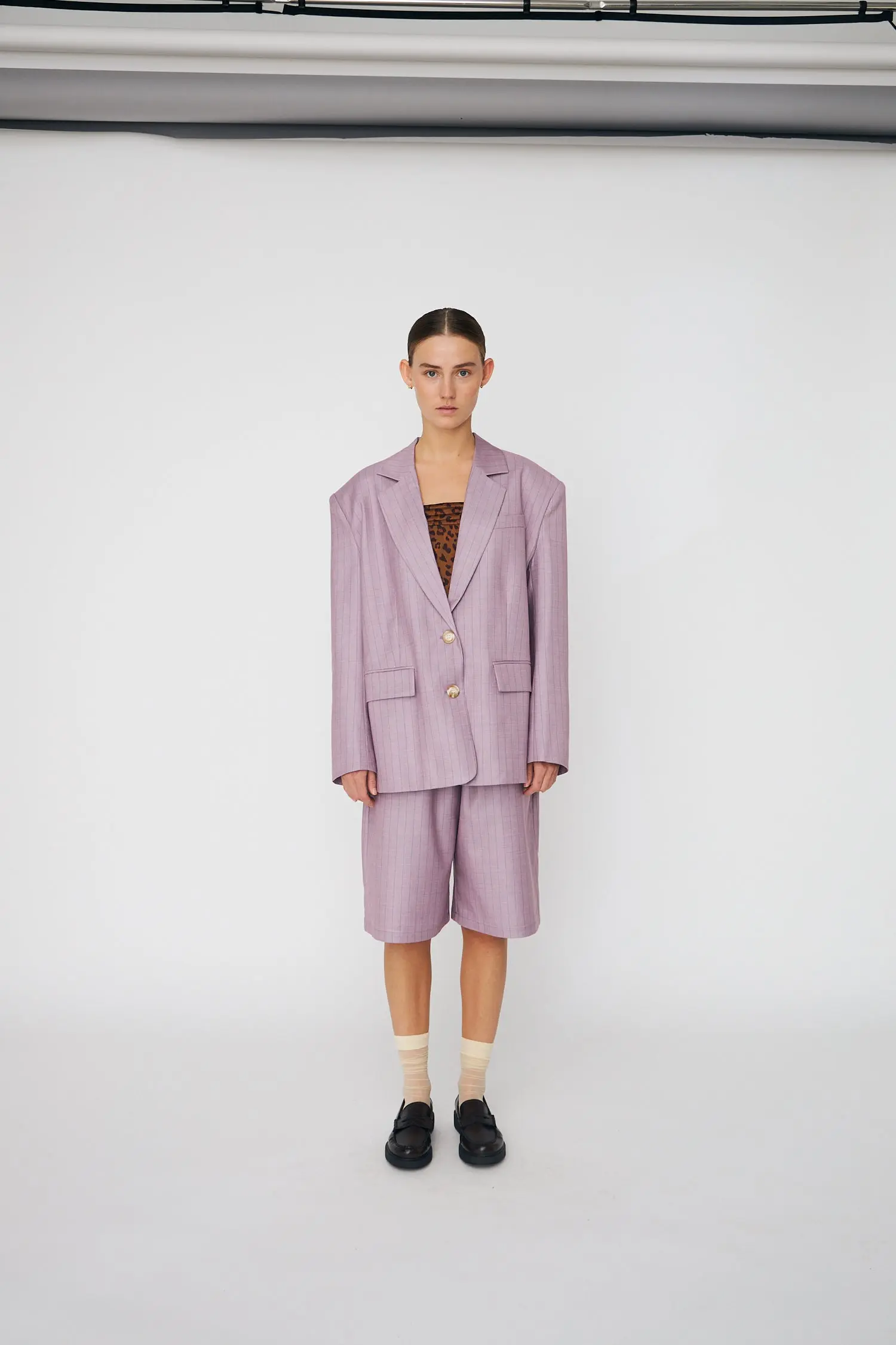 Striped Oversized Blazer - Light Purple - Image 4