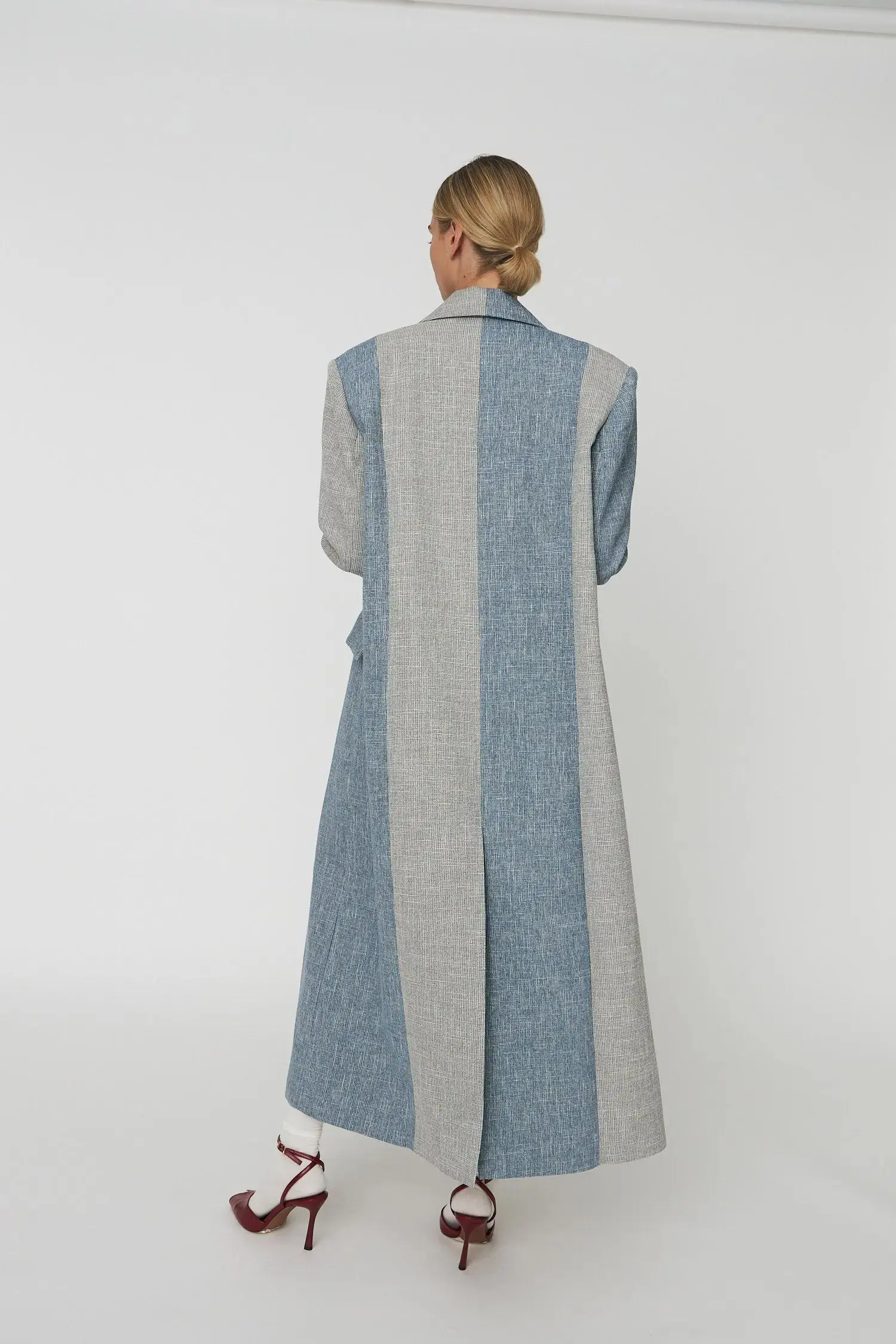 Striped Oversized Coat - Light Blue/Grey Melange - Image 4