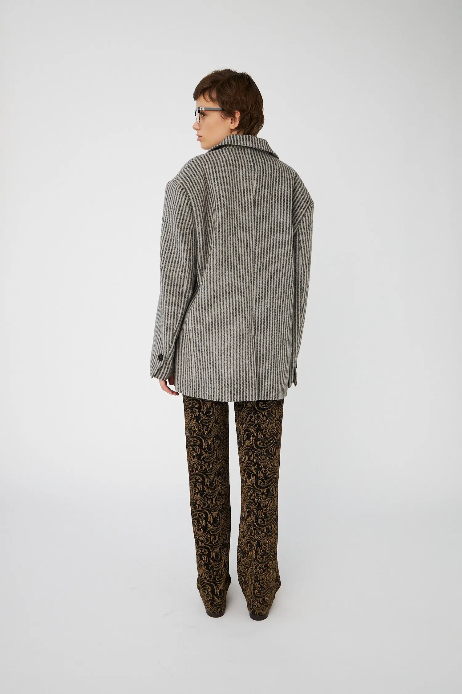 Striped Oversized Wool Blazer - Black/Powder Stripe - Image 3