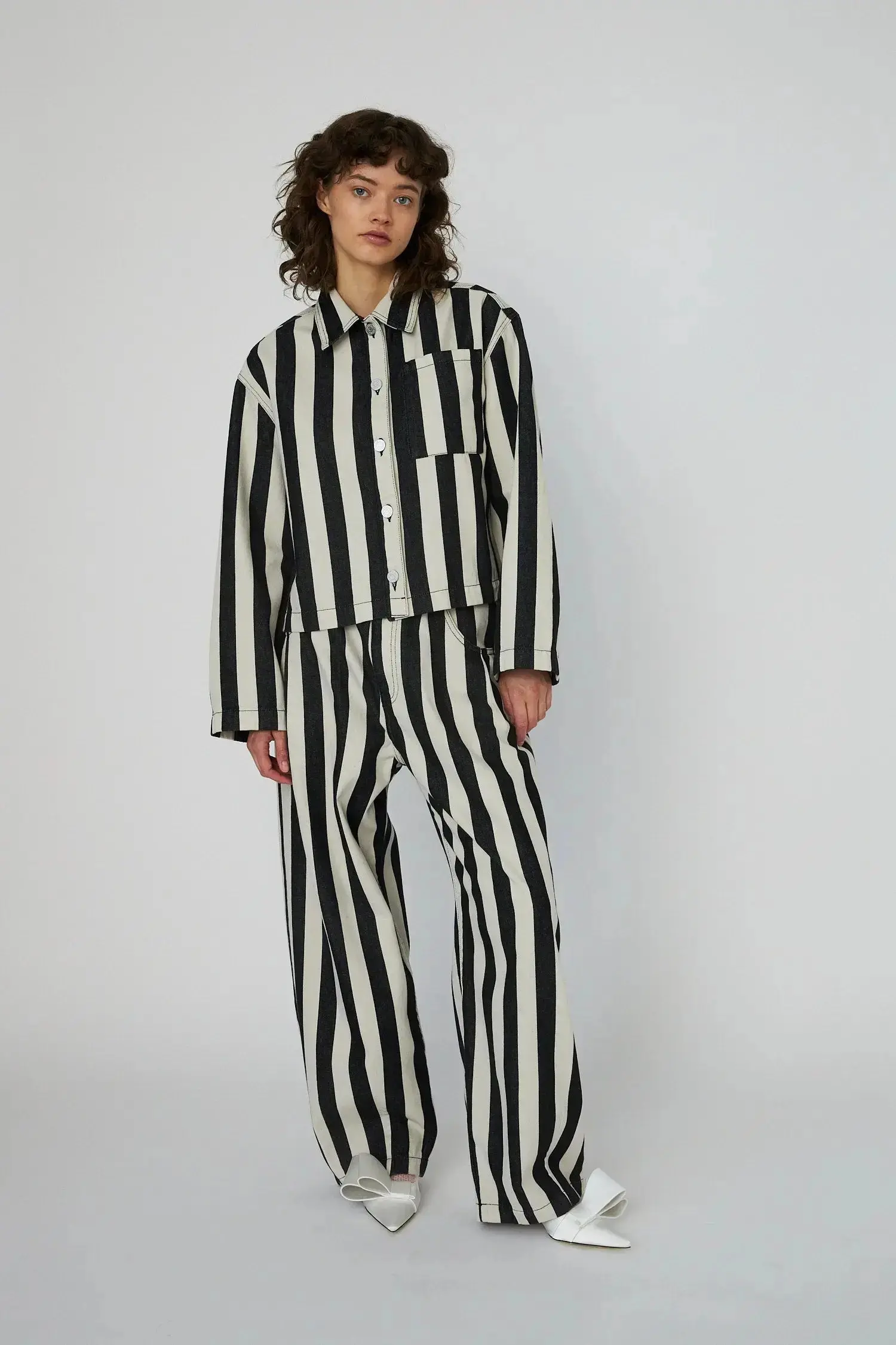 Striped Shirt in Cotton - Black/Creme - Image 4