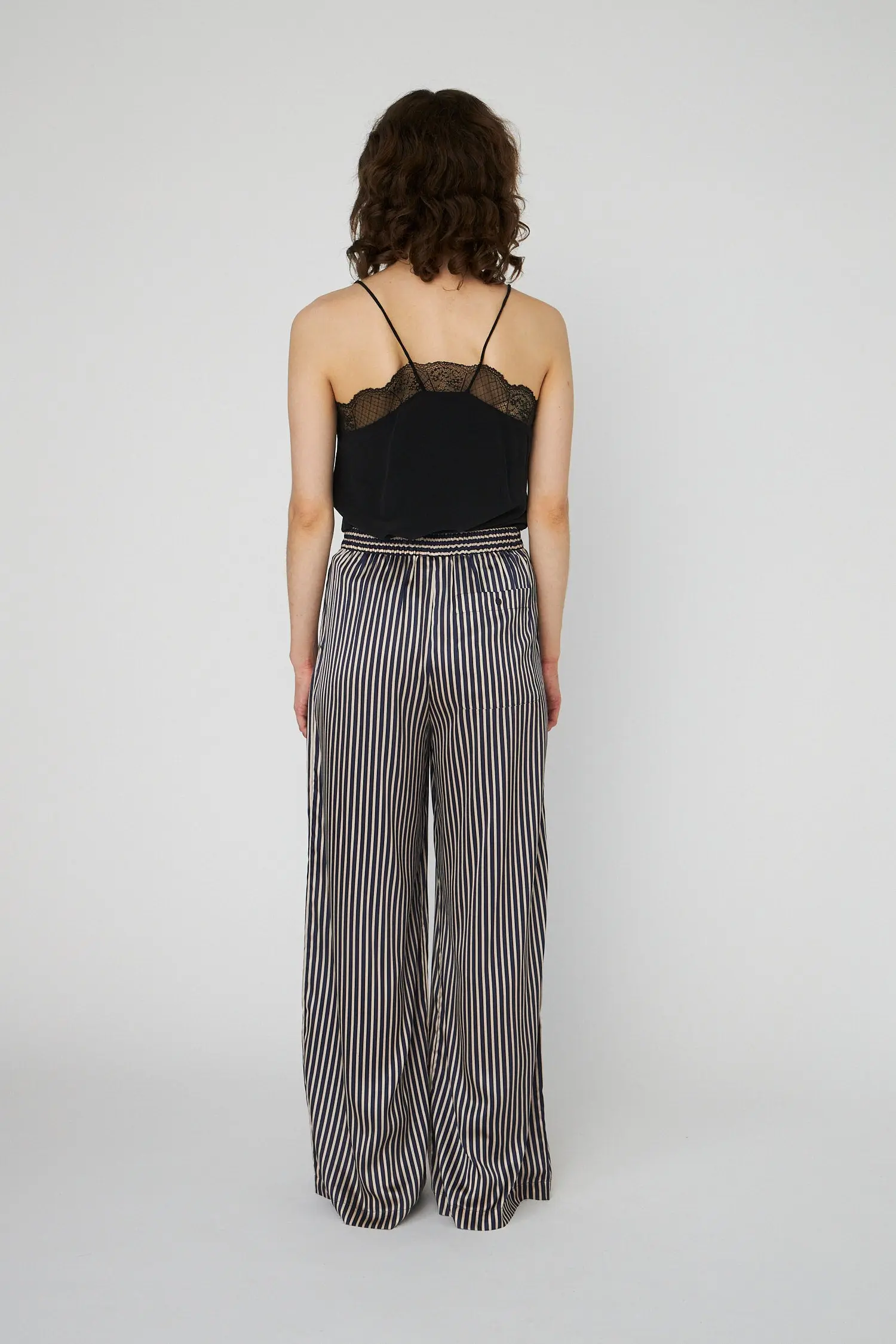 Striped Silk Mid-Waist Pants - Creme Blue Stripes - Image 2