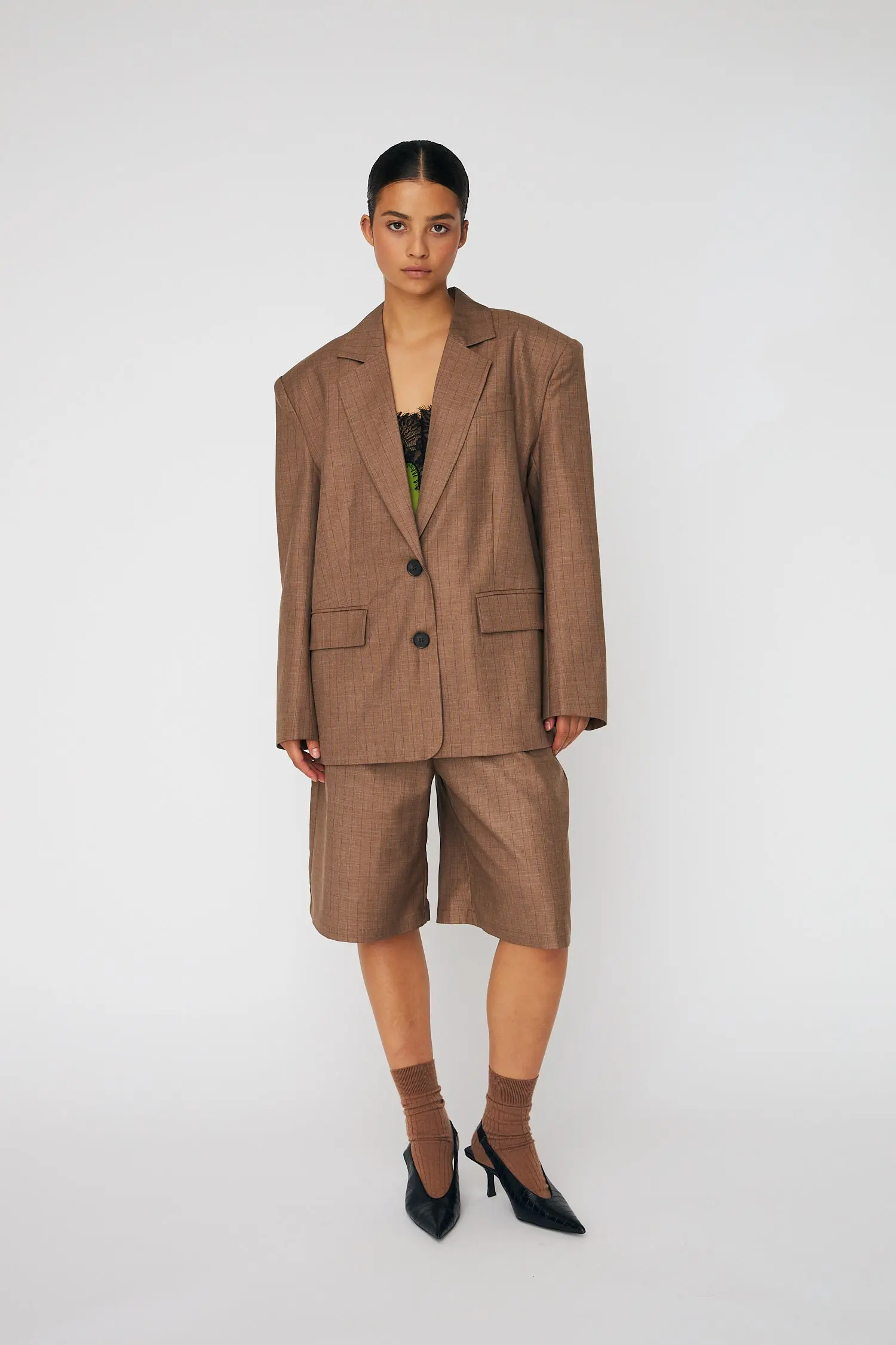 Striped Suiting Shorts - Brown Stripes - Image 3