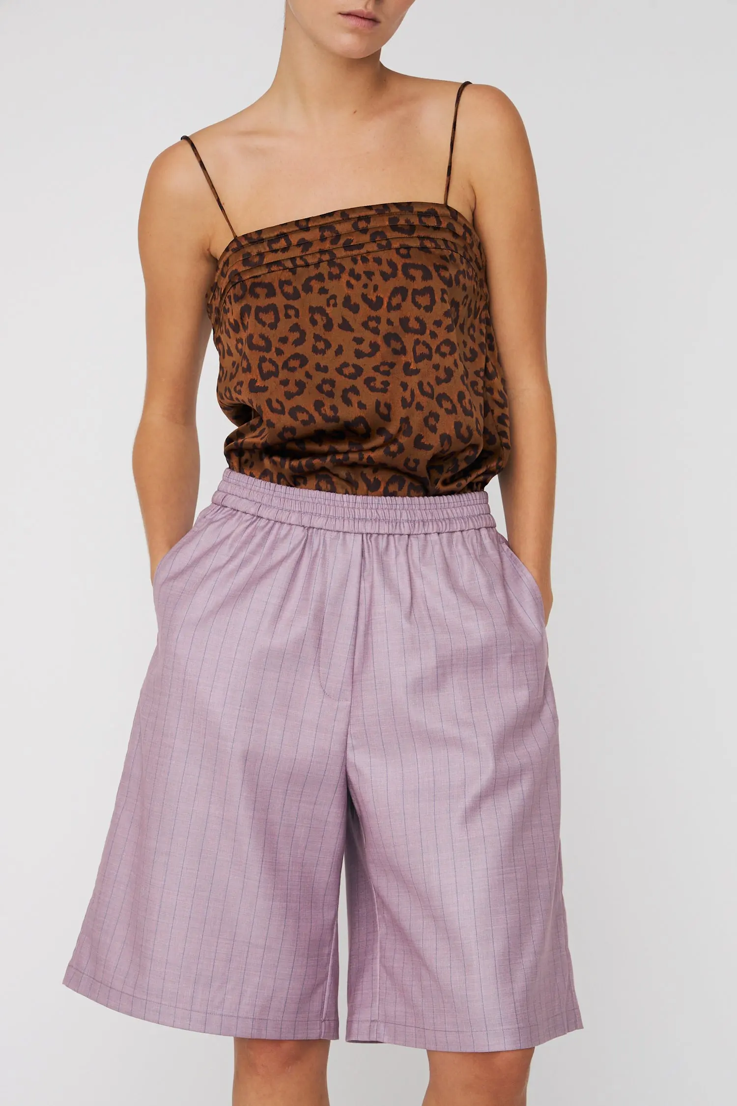 Striped Suiting Shorts - Light Purple - Image 2