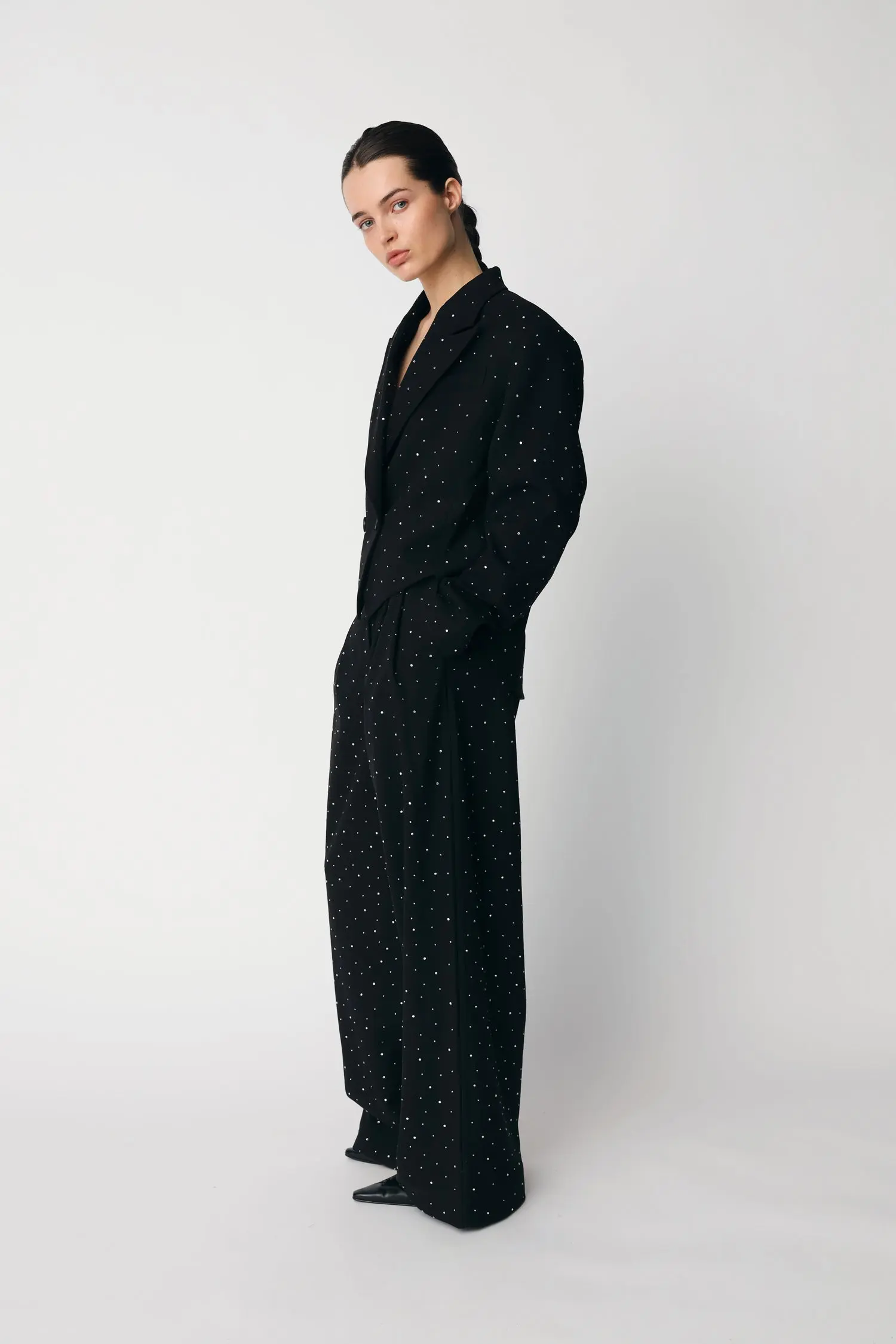 Tuxedo Blazer with Rhinestones - Black - Image 3