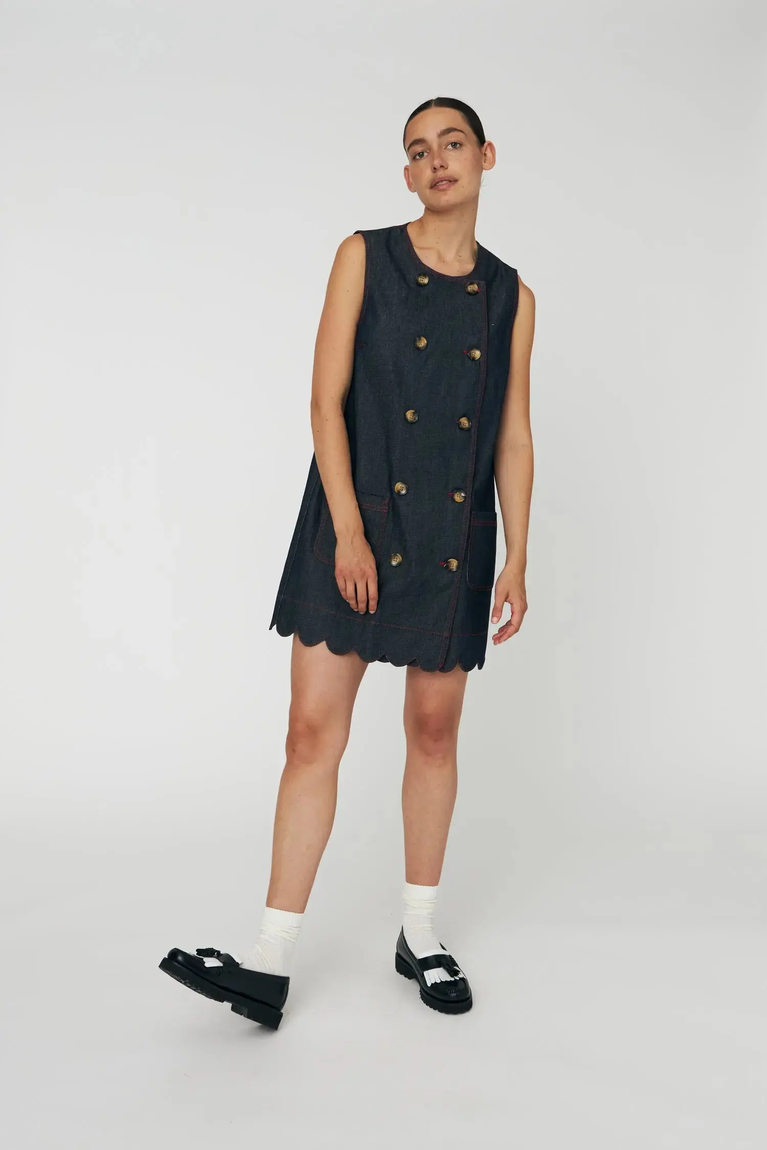 Unwashed Denim Scallop Dress - Raw Denim - Image 4