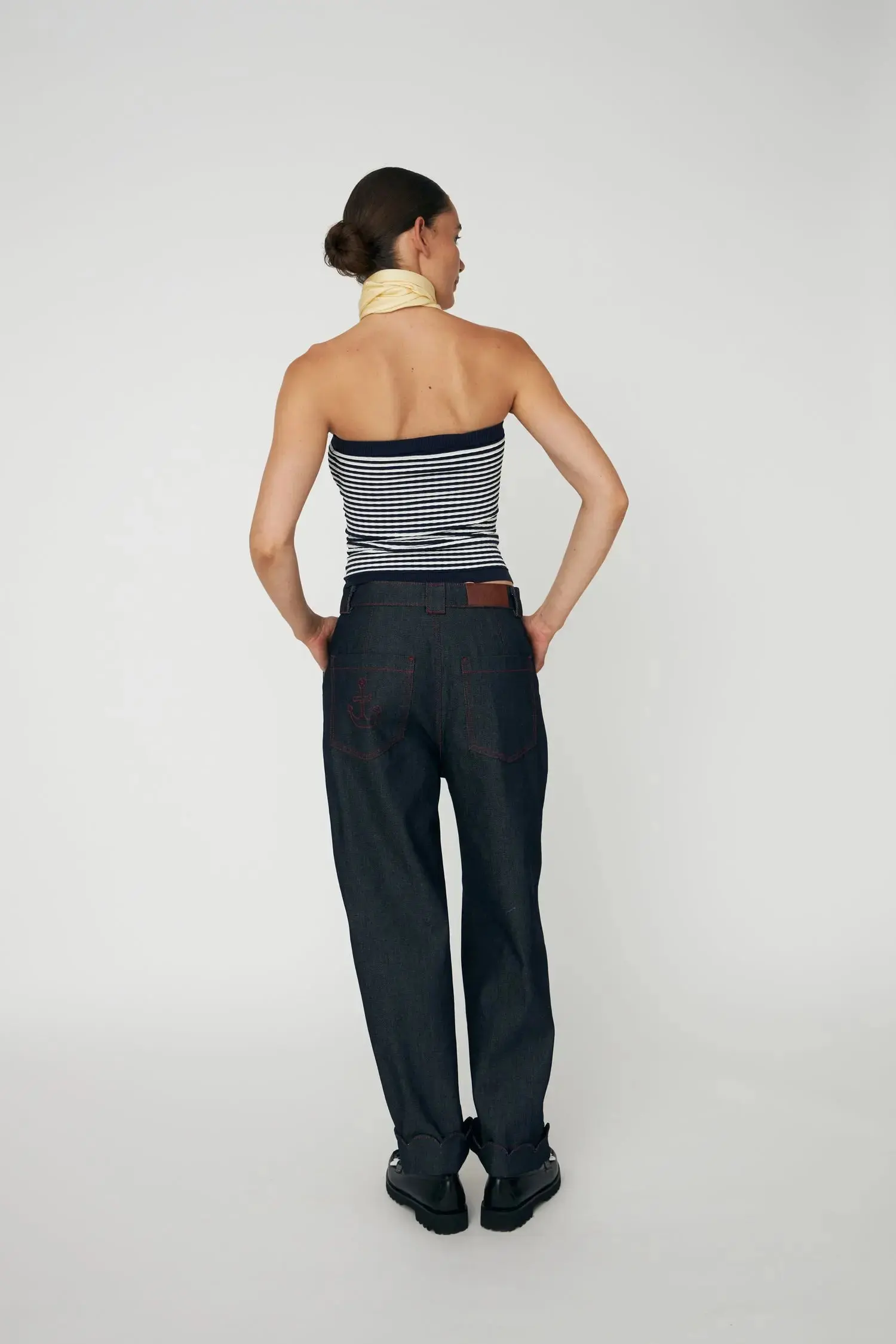 Unwashed Denim Scallop Pants - Raw Denim - Image 3
