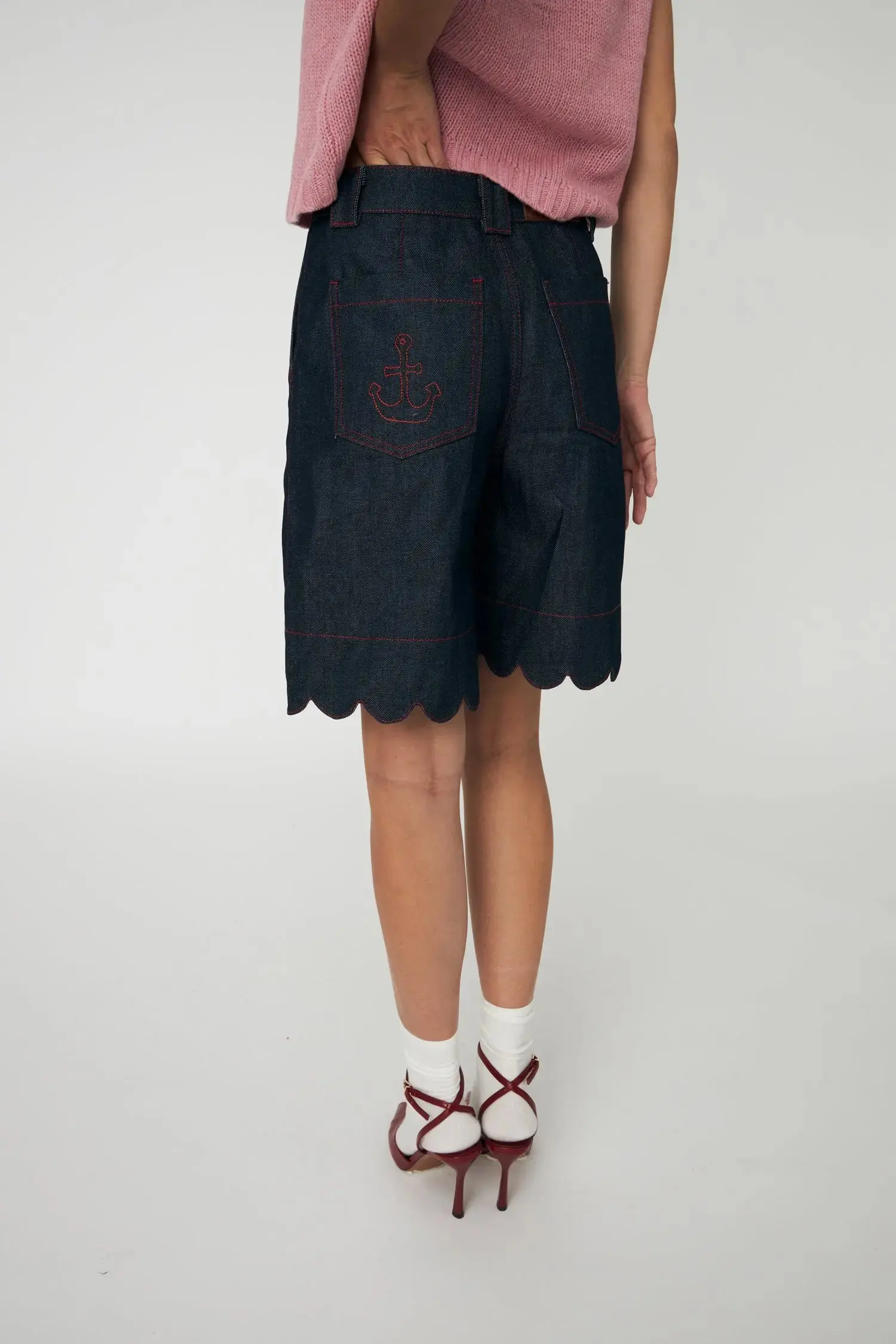 Unwashed Denim Scallop Shorts - Raw Denim - Image 3