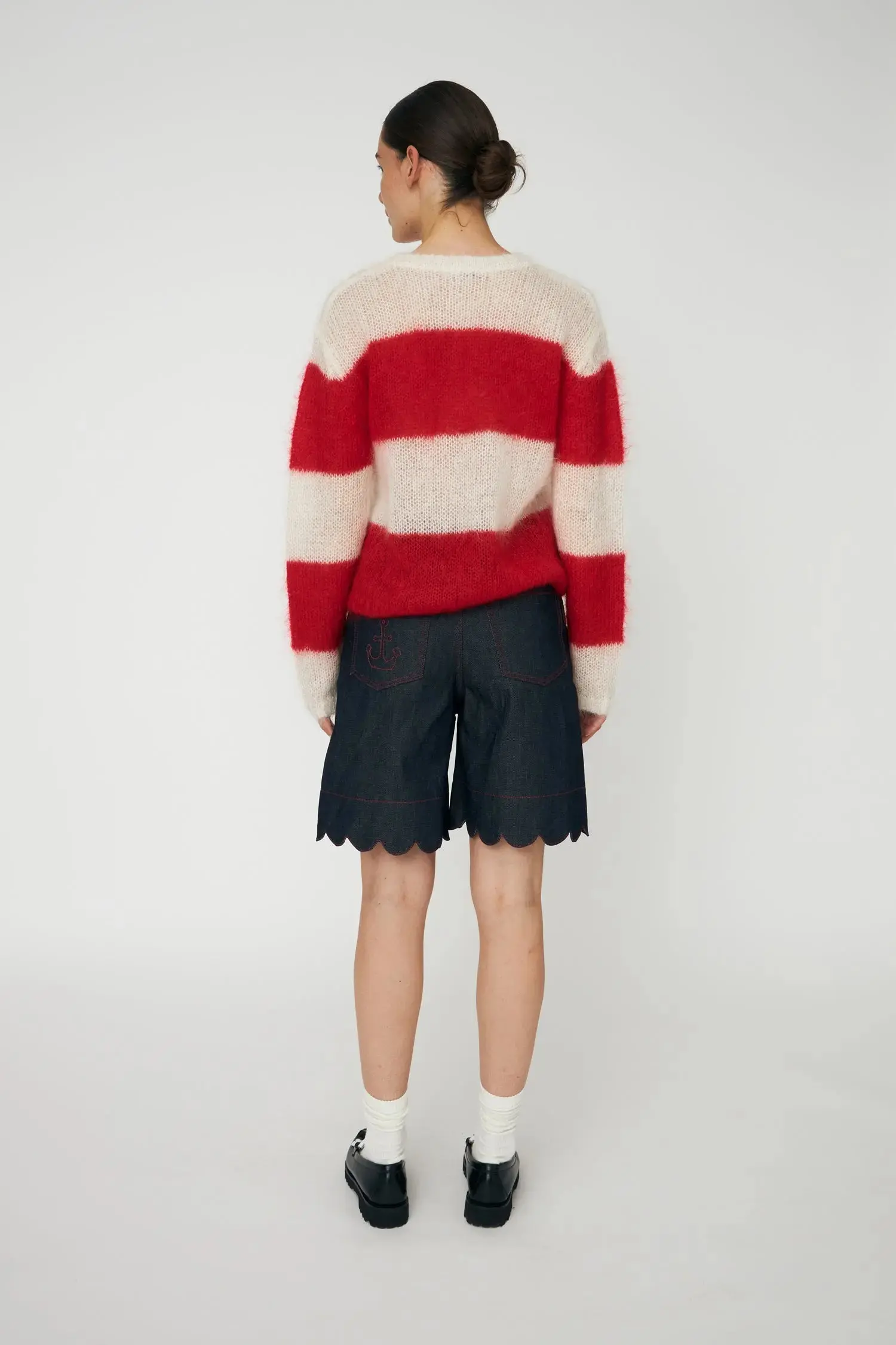 Unwashed Denim Scallop Shorts - Raw Denim - Image 4