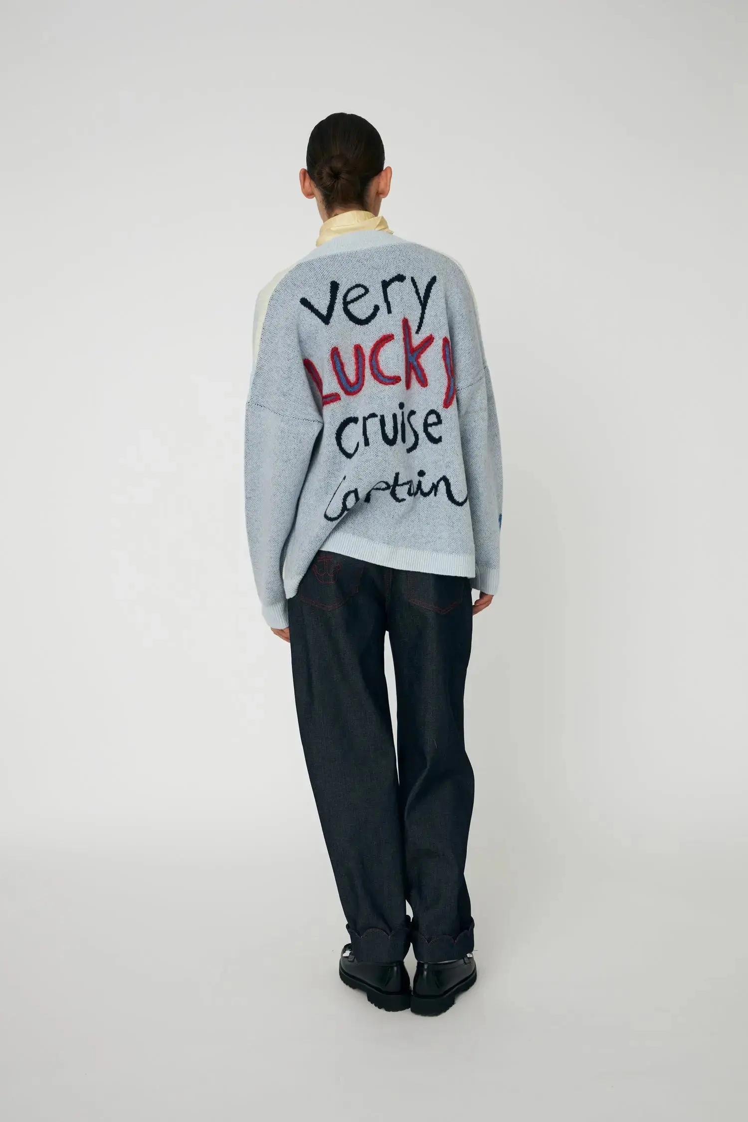 Wool Embroidered Cardigan - Blue Sea - Image 3