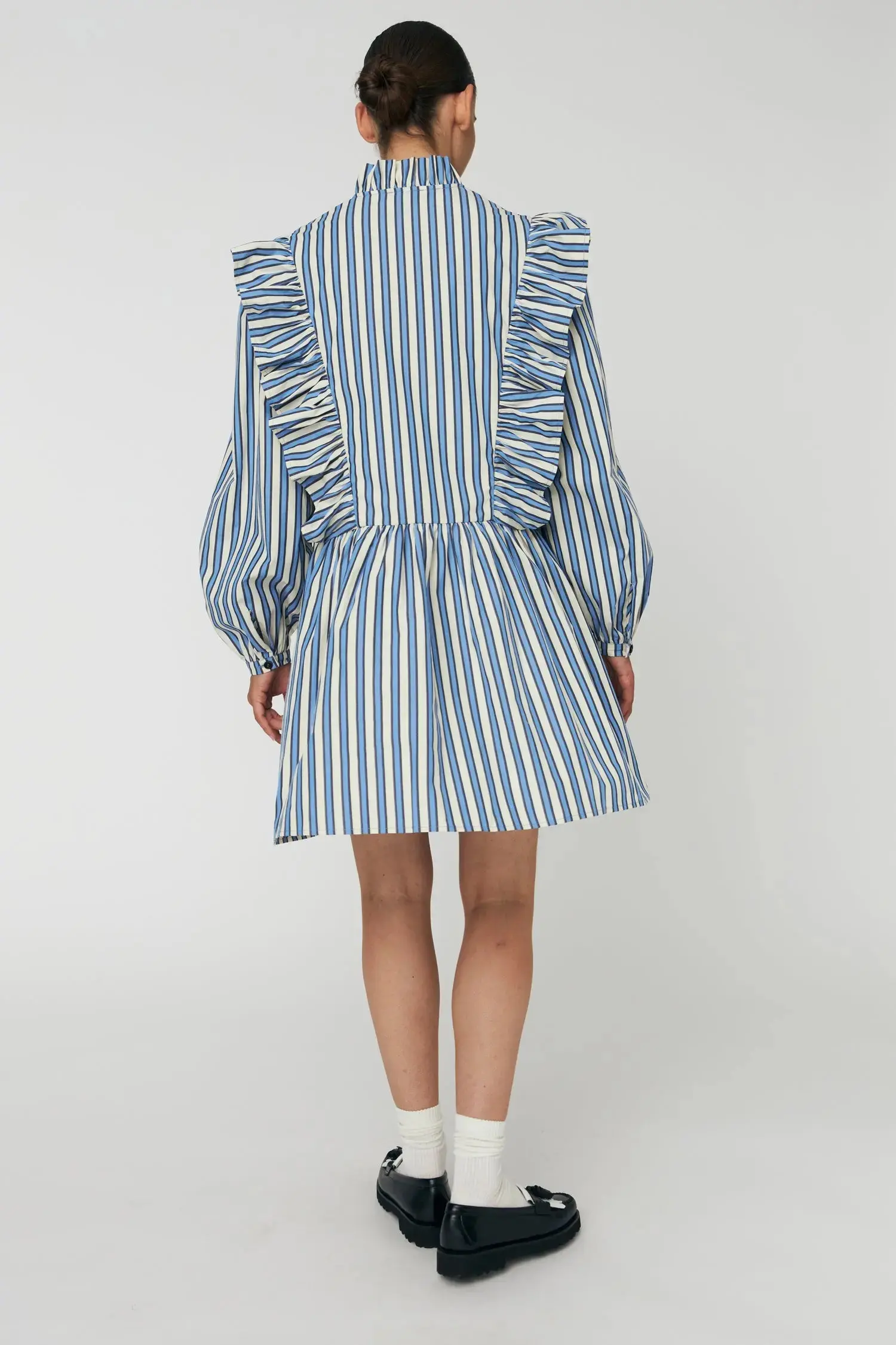 Yarn Dyed Striped Dress - Creme Blue Stripes - Image 4